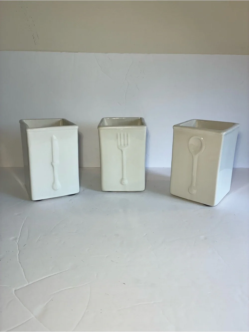 Vintage 2008 Target Stoneware Utensil Holder Set of 3 Knife Fork Spoon Cream